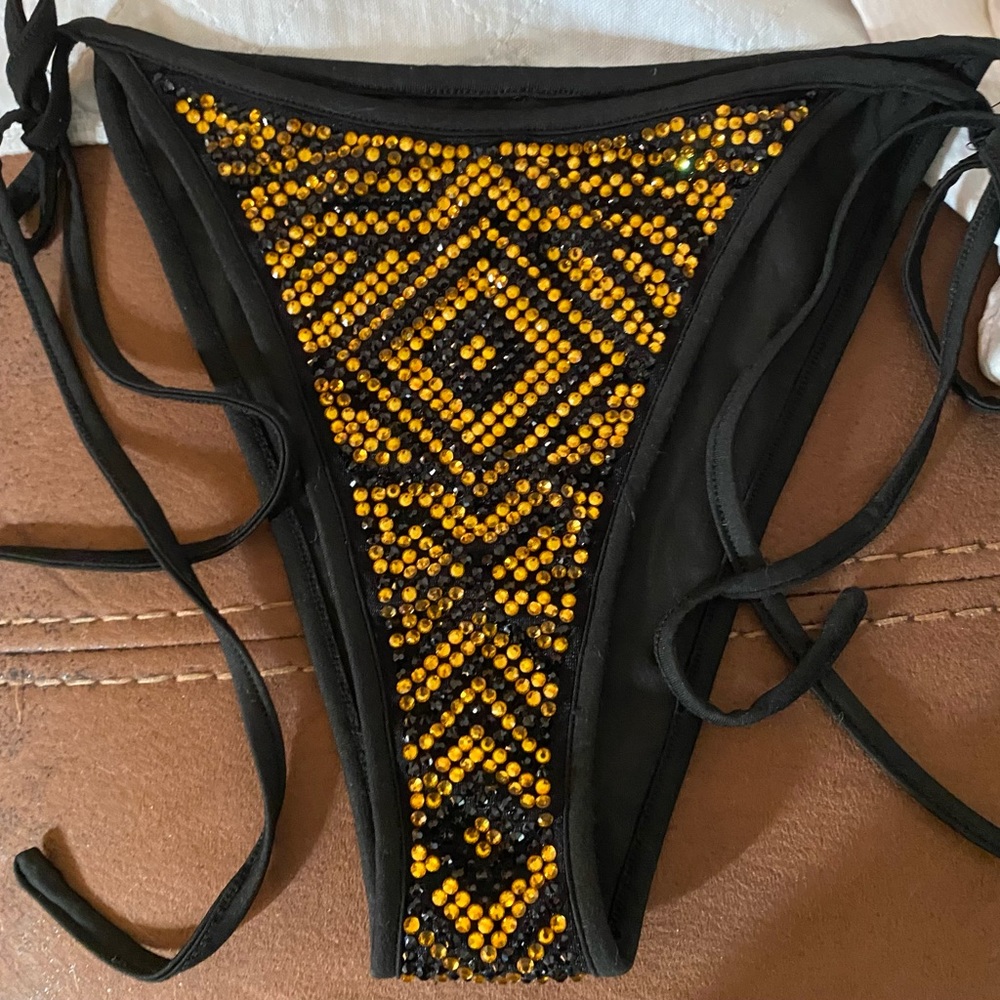 Rhinestone Bikini Bottom With Strings - image 2